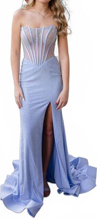 Sherri Hill Strapless Hot Fix Prom Dress With Corset Bodice In Periwinkle