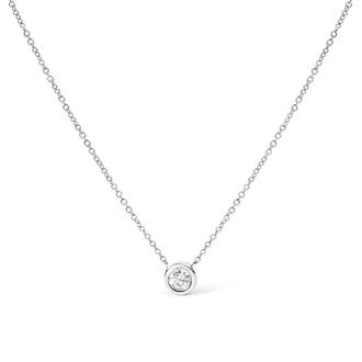 House of Brilliance 10K Gold Round Brilliant-Cut Diamond Modern Bezel-Set Solitaire 16-18 Pendant Necklace