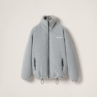 Miu Miu Fleece Down Jacket, Woman, Marble Gray, Size 40