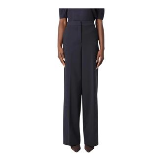 Max Mara Broeken, Dames, Blauw, L, Wijde Pijpen Broek Hoge Taille