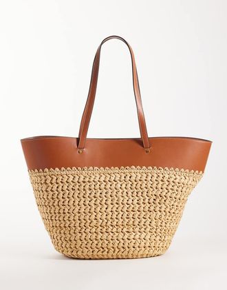 Mango Borsa da spalla grande intrecciata beige-Neutro