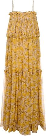 Chlo&eacute; Lange Zijdemousseline Jurk - Dames - Maxi kleedjes - Geel - S - Katoen - Kleedjes