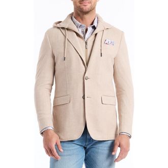 Robert Graham Jetset XV Tailored Fit Tan Knit Blazer with Removable Hooded Bib in Oatmeal at Nordstrom, Size 38
