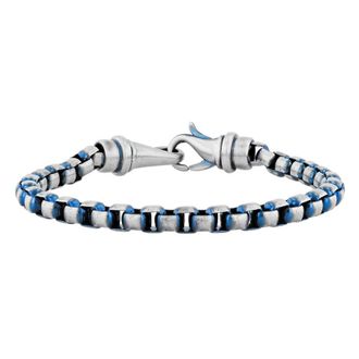 Robert Alton Stainless Steel White and Blue Box Mens Link Bracelet
