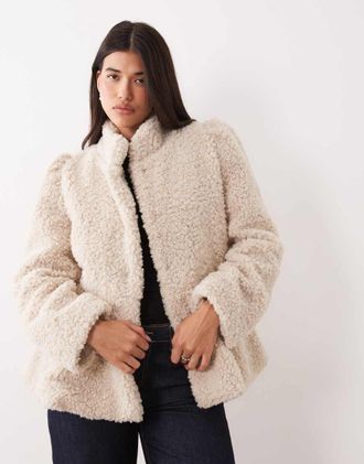 Gina Tricot Gina tricot blazer cappotto strutturato in pile borg crema-Bianco
