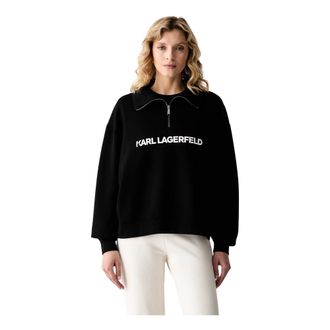Karl Lagerfeld Logo-print Quarter-zip Sweatshirt - Dames - Vesten met rits - Zwart - M - Hoodies & sweatvesten