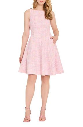 Tahari by ASL Sleeveless Tweed Fit & Flare Dress in Pink Multi at Nordstrom, Size 14P