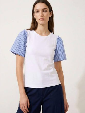 Vilagallo Striped Sleeves Tee In White