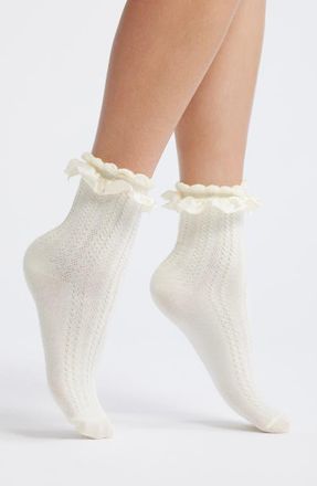 Casa Clara Love Chelsea Ruffle Cotton Blend Pointelle Crew Socks in Ivory at Nordstrom