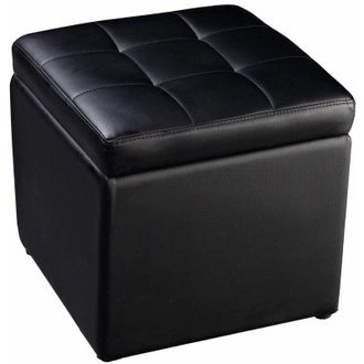 Costway Sgabello con Vano Portaoggetti, Poggiapiedi in pu, capacit&agrave; di Carico Fino a 300 kg, 40 x 40 x 40 cm (Nero)