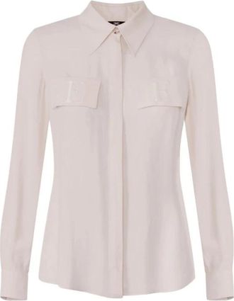 Elisabetta Franchi Geborduurde Logo Double Georgette Blouse - Dames - Overhemden - Wit - L - Overhemden