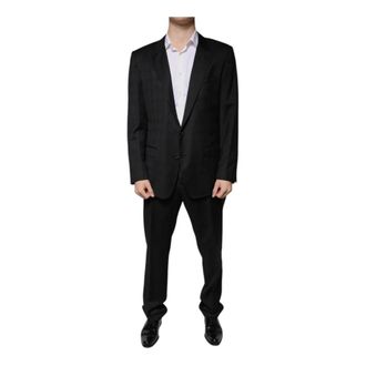 Dolce & Gabbana Single Breasted Suits, male, Black, 3XL, Black Wool Slim Fit Suit