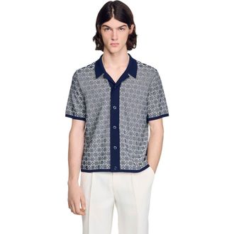 Sandro Square Cross jacquard shirt in Navy Blue at Nordstrom, Size Xx-Large