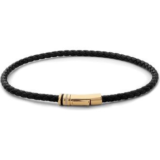 Miansai Juno Braided Leather Rope Bracelet in Gold Vermeil Black at Nordstrom, Size Large