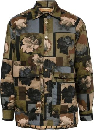 Uma Wang Light Jackets, male, Green, L, Floral Print Shirt Jacket