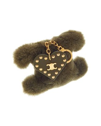 Celine Celine Triomphe Shearling & Leather Pom-Pom Charm