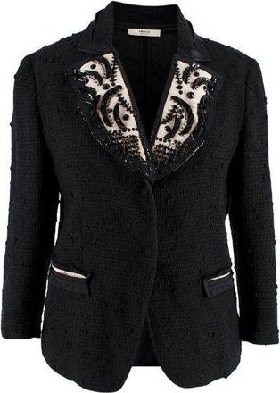 Prada Sequin Embellished Black Wool Tweed Jacket Size S