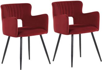 Beliani Beliani - Conjunto De 2 Sillas De Comedor De Terciopelo Rojo Oscuro Negro Respaldo Sanilac