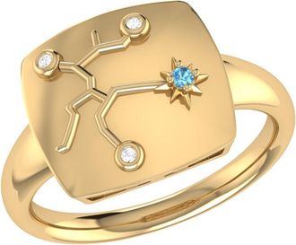 LuvMyJewelry Sagittarius Blue Topaz & Diamond Signet Ring