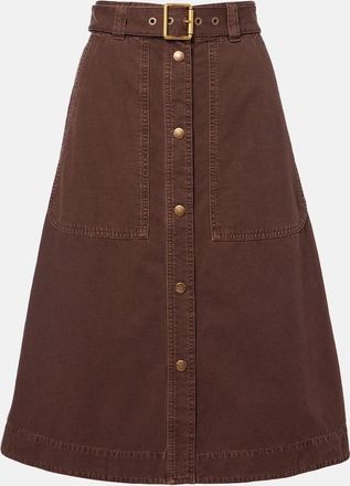 Moncler Falda midi de denim con cintur&oacute;n