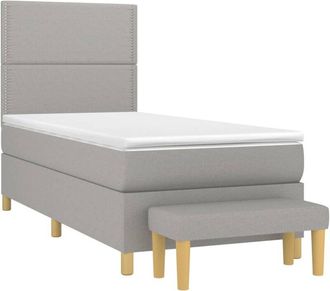 vidaXL Vidaxl - Cama Box Spring Con Colch&oacute;n Tela Gris Claro 100x200 Cm