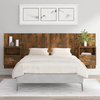 vidaXL Cabecero De Cama Con Mesitas Madera Contrachapada Roble Ahumado Vidaxl