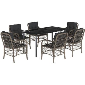 vidaXL Set Comedor Jard&iacute;n 7 Pzas Y Cojines Rat&aacute;n Sint&eacute;tico Gris Vidaxl