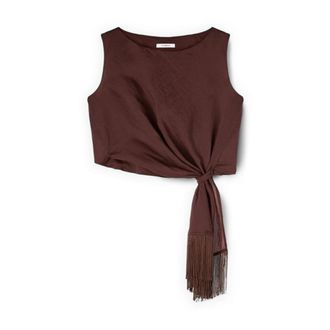 Motivi Top de voile con nudo y flecos - Tops - Mujer - Marr&oacute;n - XS