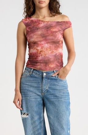 Madden Girl Printed One-Shoulder Mesh Top in Rust Combo at Nordstrom Rack, Size X-Large