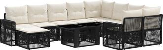 vidaXL Conjunto De Sof&aacute;s De Jard&iacute;n 11 Uds. Negro Y Blanco Crema Vidaxl
