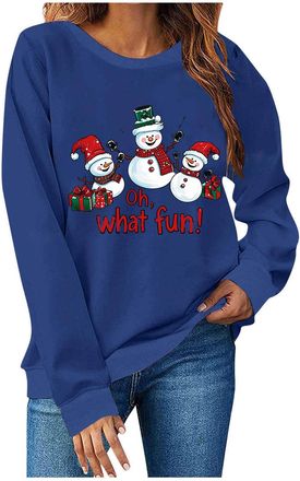 Generic Christmas Jumpers for Women Snowman Graphic Print Sweatshirts Long Sleeve Xmas Jumper Christmas Tree Tops Festival Party Shirts Warm Comfy Fleece Pull