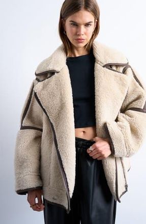 Topshop Faux Shearling Aviator Jacket in Brown at Nordstrom Rack, Size Medium