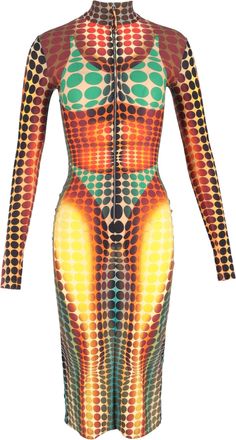 Jean Paul Gaultier Cyber Print High-Neck Midi Dress in Multicolor Polyamide