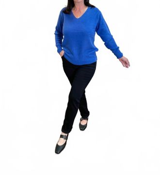 Skies Are Blue Clothing Biggest Fan V Neck Sweater In Cobalt Blue