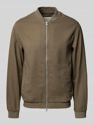 Jack & Jones Jacke aus Baumwoll-Leinen-Mix mit Zweiwege-Rei&szlig;verschluss in Khaki, Gr&ouml;&szlig;e XXL