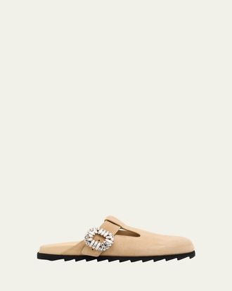 Roger Vivier Slidy Viv Suede T-Strap Mules
