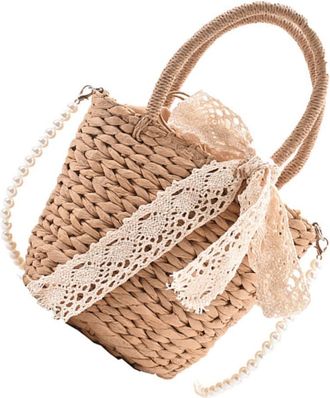 Yarnow Practical Khaki Straw Crossbody Bag for Women Beach Handbag Travel Shoulder Tote for Summer Parties Shopping