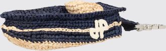 Patou Portachiavi in rafia crochet bicolore con logo ricamato