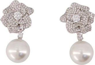 Self Portrait Mini Crystal Flower Pearl Earrings - female - Self Portrait - Earrings - Gray - ONE SIZE - Accessories