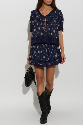 LoveShackFancy Kressler Skirt, Womens, Navy Blue