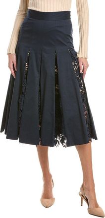 Oscar De La Renta Oscar De La Renta Water Lily Guipure Inset Silk-Lined A-Line Skirt