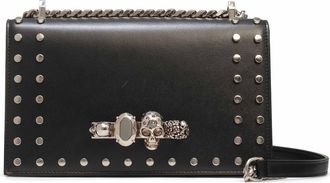 Alexander McQueen Stud & Jeweled Crystal Embellished Satchel in Black/Silver at Nordstrom