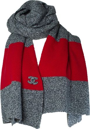 Chanel Pre-owned Womens Oversized cashmere scarf with cc logo - Grey - One Size