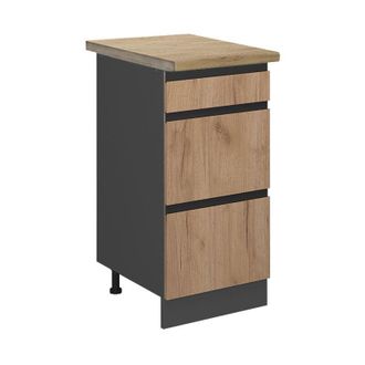 Vicco Mueble Bajo De Cocina R-line, Roble Dorado, 40 Cm Con Cajones, Et Roble