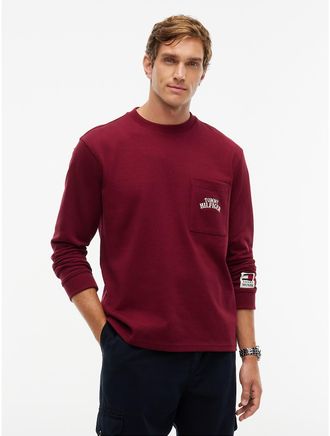 Tommy Hilfiger Mens Relaxed Fit Varsity Logo Pocket T-Shirt - Burgundy - XL