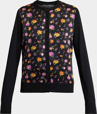 Dolce & Gabbana Small Rose Bouquets-Print Satin Cardigan