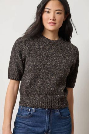 Lilla P Short Sleeve Marled Pullover Sweater In Black