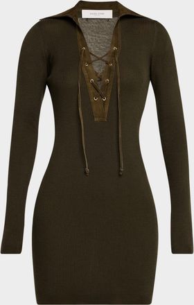 Golden Goose Journey Lace-Up Ribbed Wool Mini Dress