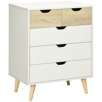 OEM C&oacute;moda Con 5 Cajones Cajonera Para Dormitorio Sal&oacute;n Estudio Estilo Moderno 60x40x77,5 Cm Natural Y Blanco