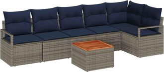 vidaXL Conjunto De Sof&aacute;s De Jard&iacute;n 7 Uds. Gris Rat&aacute;n Sint&eacute;tico Vidaxl